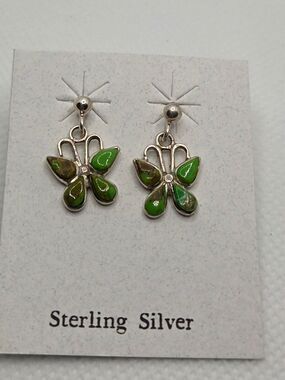 Green Turquoise Southwest Sterling Silver Drop Earrings NWT